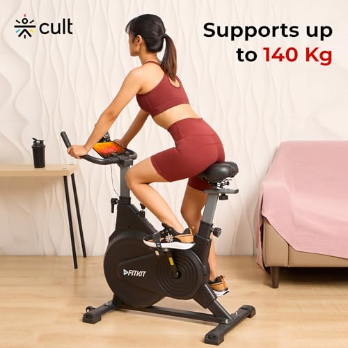 Image of Fitkit by Cult FK7003 Spin Bike with 9Kg Flywheel, Adjustable Brake Pad Resistance & LCD Screen for Fitness at Home Workouts|Max Weight Capacity: 140 kg (Black)