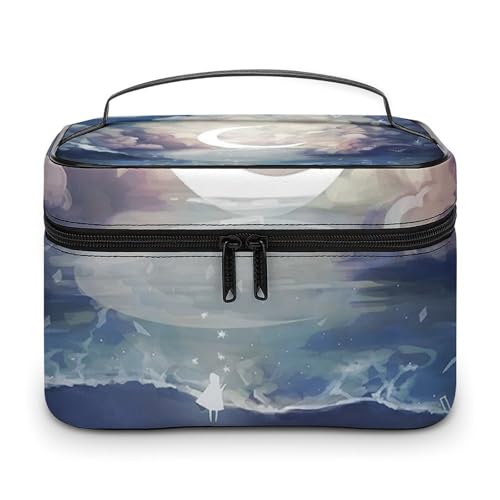 メイクボックス コスメ収納 大容量 曲がった月 夜空 月 白雲 化粧ポーチ 化粧品入れ メイク収納ケース 軽量 持ち運び アクセサリー 小物入れ おしゃれ 旅行 出張用 プレゼント