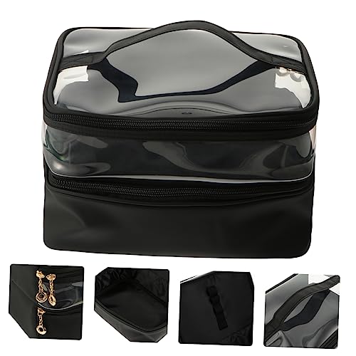 Trousse de maquillage double couche pour rangement cosmétiques voyage
