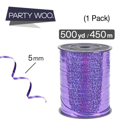 Image of PartyWoo Purple Ribbon, 500 Yard, Iridescent Curling String Balloon Thin Gift Ribbon for Gift Wrapping Balloons Presents Floral Graduation Christmas Birthday Wedding Party Decorations (1 Roll)