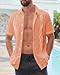 GRMNSG Mens Linen Guayabera Shirts Short Sleeve Summer Beach Casual Cuban Shirt Orange