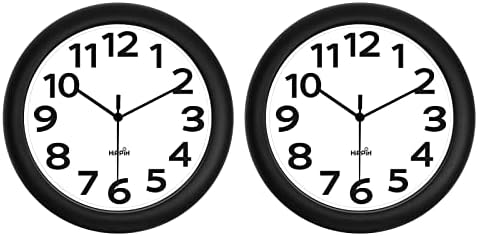 HIPPIH 2 Pack Silent Wall Clock, 10 Inch Non Ticking Quiet Digital Sweep Decorative Battery Operated Wall Clocks for Living Room Bedroom Kitchen School Office Decor, Black