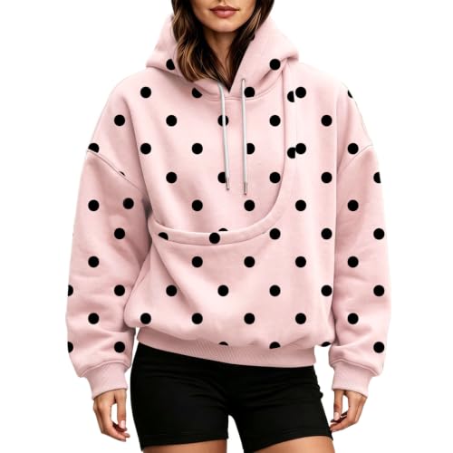 Polka Dot Hoodie Women Fall Oversized Sweatshirt With Pocket Front - image 2