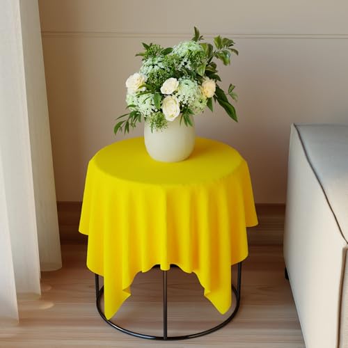 Image of Encasa XO Dining Table Cover Cloth for 4 Seater | 90x90 cm Cotton Canvas Square Table Cloth | Machine Washable Tablecloth for Indoor & Outdoor Use - Sunbeam Yellow Solid Color