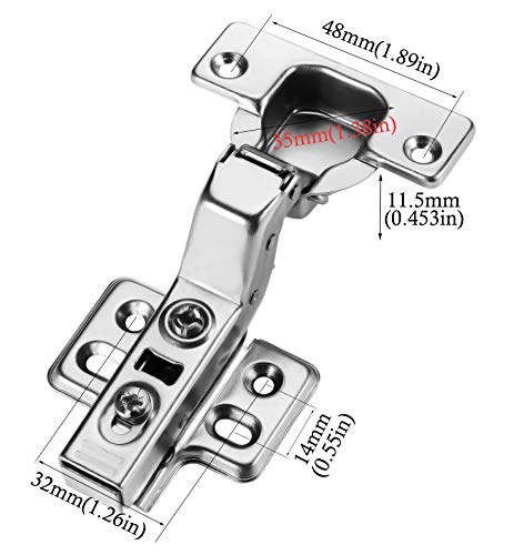 Luokim 4Pcs Standard Cabinet Hinge,Fit For Frameless Cabinet,European Inset,Soft Closing,Four-Hole Mounting Plate Hinges,Nickel Plated Finish #TOP4