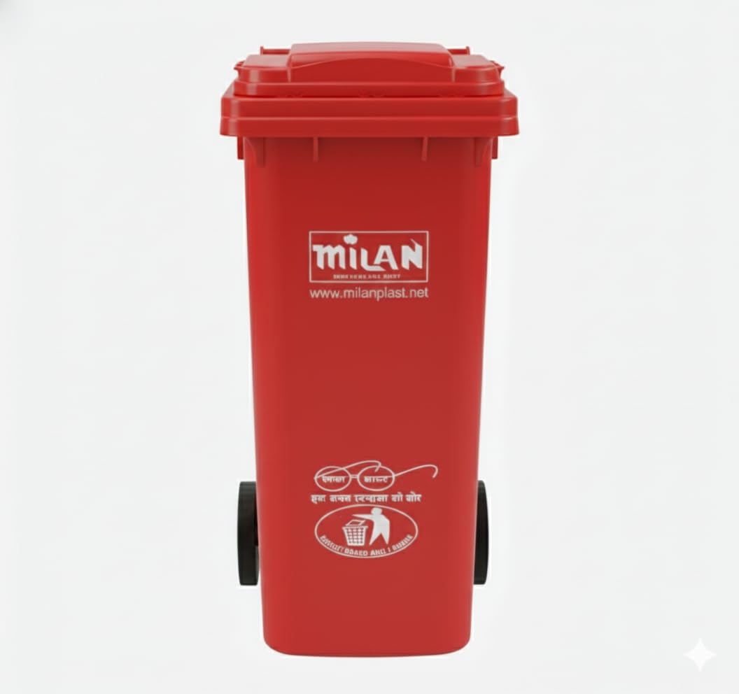 Milan Plastic Manual-Lift Garbage Waste Dustbin with Wheels 120 Ltr Red-image-25