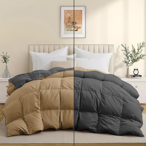 Image of Duel Tone Luxury Comfort 500 GSM Winter Comforter Single Bed 60 inchX90 inch - Heavy Winter Razai 500 GSM Microfiber Fill - Duvet /Blanket Single Size - Beige /Dark Gray Color