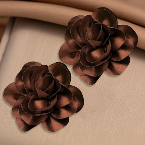 Image of 2Pack 6inch Extra Large Satin Brooches Lapel Pins Dainty Elegant Fabric Camellia Rose Flower Brooch Pin for Women Wedding Part Dance Clothes Accessories Jewelry