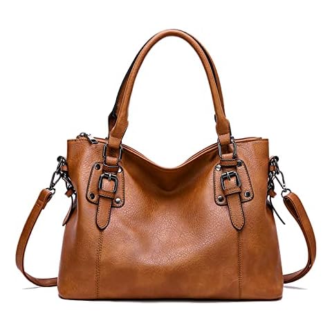 Aileese Womens Handbags Soft Leather Retro Vintage Designer Top-Handle Casual Pocket Ladies Tote Shoulder Bags Brown Cover