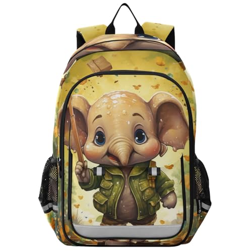 Sac à dos éléphant marron avec bretelles rembourrées ajustables pour écolier