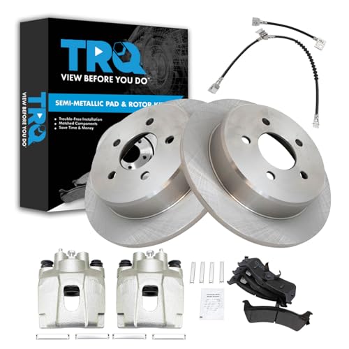 Image of TRQ Rear Brake Pad and Rotor Set Semi Metallic Calipers Compatible with 2001 Ford Explorer Mountaineer