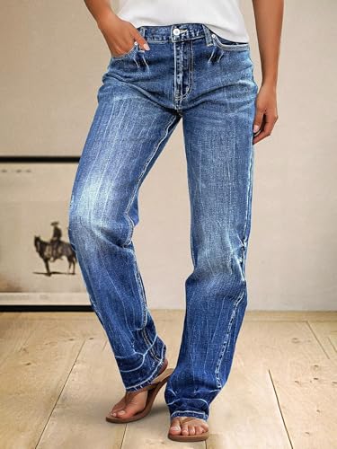 Flamingals Straight Leg Boyfriend Jeans for Women Trendy Mid Rise Wash Stretchy Casual Baggy Jeans2