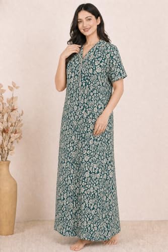 Image of Bahumaan Pure Cotton Nighty for Woman | Floral Gown for Women Nightwear with Pocket | Cotton Nighty for Women Stylish | Maxi for Women Cotton