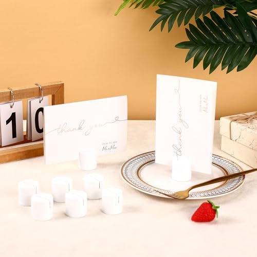 Image of Affrolling 48 Pcs White Place Card Holders Wooden Table Number Holders Bulk Mini Cylinder Table Stand for Name Cards Photo Picture Menu Tag Display Wedding Birthday Party Banquet Restaurant
