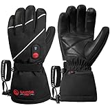 SAVIOR HEAT Heated Gloves for Men Women, 3M Rechargeable Electric Heated Leather Skiing and Snowboarding Gloves (S)