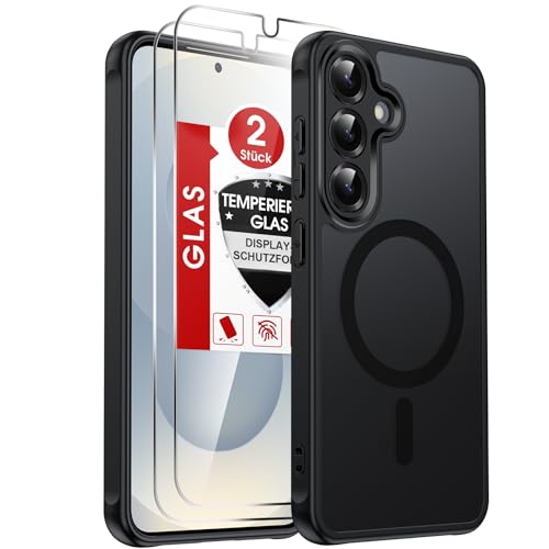 LeYi Handyhülle für Samsung Galaxy S25 5G Hülle [NO S25+] für Panzerglas 2X mit Magsafe Kameraschutz Ultra Dünn, Slim Magnetisch Schutzhülle, Matt Transluzent Phone Case S 25 5 G 256gb - Schwarz 1