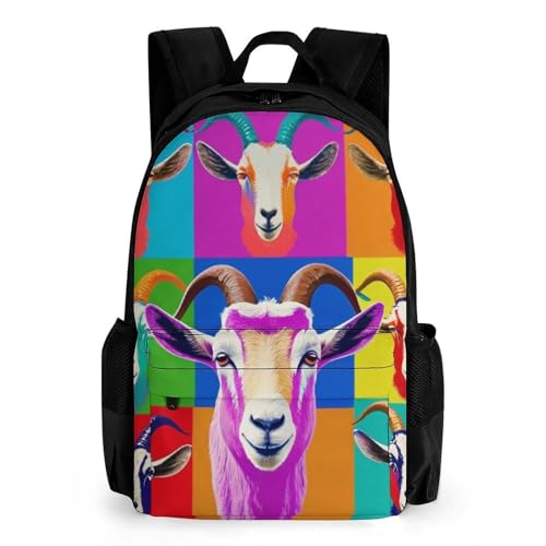 Supdreamc Colorful Goat Head Daypack Backpack Polyester Multipurpose Anti-Theft Shoulder Bag Big Capacity Gym Outdoor Hiking Backpack With Smooth Zippers