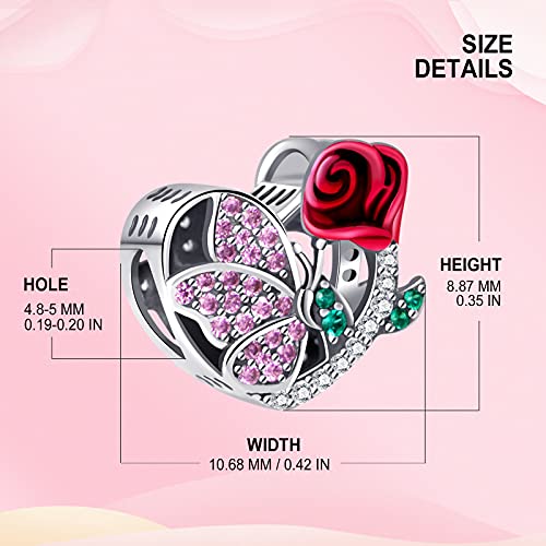 Ningan Butterfly & Birthday Flower Rose Charm 925 Sterling Silver Bead For Pandora Charms Bracelet With 5A Cubic Zirconia, Jewelry Gifts Birthday Gift For Mom Women Wife Girls Her #TOP4