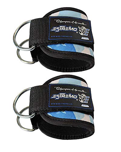 ESTREMO Ankle Straps for Cable Machines- Adjustable Comfort fit Neoprene Strap with Stainless Steel D-Ring for Glute & Leg Workouts - for Women & Men (Pair, Camouflage-Blue)