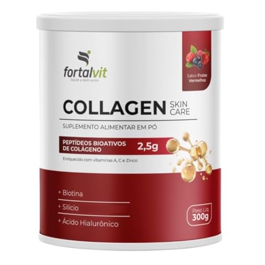 COLLAGEN SKIN - 2,5g Colágeno Verisol, Silício, Biotina, Ácido Hialurônico, Vitaminas A, C e Zinco, Frutas Vermelhas, em Pó 300g, Fortalvit