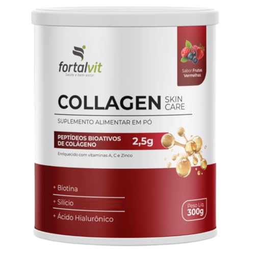 COLLAGEN SKIN - 2,5g Colágeno Verisol, Silício, Biotina, Ácido Hialurônico, Vitaminas A, C e Zinco, Frutas Vermelhas, em Pó 300g, Fortalvit