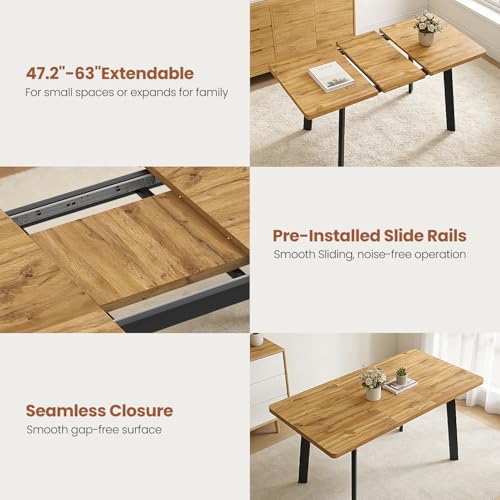 Image of Extendable Dining Table for 4 to 8 People, 47.2 inch to 63 inch Modern Kitchen Table with Removable Extension Leaf, MDF Expandable Dining Room Table Compact for Small Spaces, Walnut