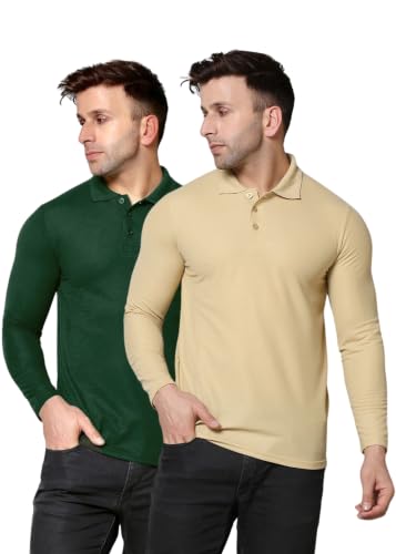 Image of INKKR Full Sleeve Men's Solid Polo Neck T-Shirt Combo