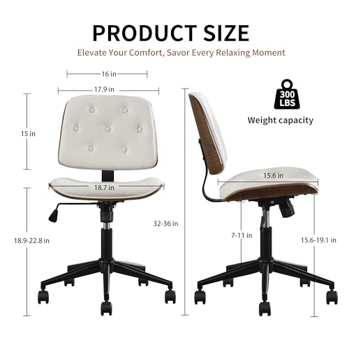 Image of Armless Rolling Office Desk Chair, Adjustable Height Computer Chair, White