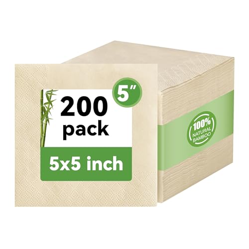 Bamboo Disposable Napkins 5x5 Inch (200 Pack)