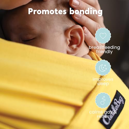 Image of CuddleBug Baby Wraps Carrier 7-35 lbs - Breathable Baby Carrier Newborn to Toddler - Soft Stretchy Baby Sling Carrier for Hands-Free Comfort, Hip Healthy Support & Bonding (Yellow)