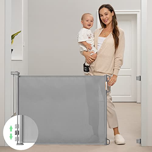Image of Momcozy Retractable Baby Gate, Mesh Baby Gate or Mesh Dog Gate, 33" Tall,Extends up to 71" Wide, Child Safety Gate for Doorways, Stairs, Hallways, Indoor/Outdoor