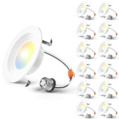 Amico 4 Inch 5CCT LED Recessed Lighting 12 Pack, Dimmable, Damp Rated, 9W=60W, Can Lights with Baffle Trim, Retrofit Installation, ETL&FCC, White