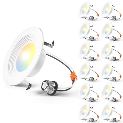 Amico 4 Inch 5CCT LED Recessed Lighting 12 Pack, Dimmable, Damp Rated, 9W=60W, Can Lights with Baffle Trim, Retrofit Installation, ETL&FCC, White by Amico - Used condition - US$39.99