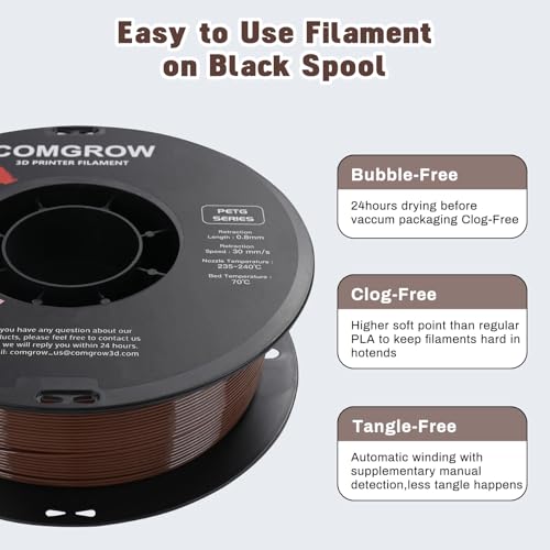 Image of Comgrow PETG 3D Printer Filament 1.75mm, High Precision and Tough 3D Printer Filament 1kg (2.2LBS), Dimensional Accuracy + /- 0.02 mm, Fit Most 3D Printers Coffee