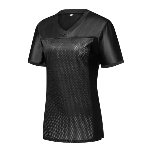 YWIES Blank Women Football Jersey Mesh Athletic Football Shirt Practice Sports Uniform Black