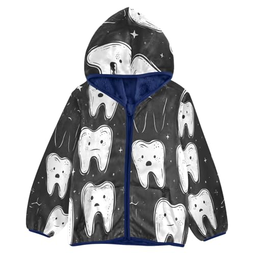 Tooth Characters on Black Toddler Fleece Jacket Girl Boys Hooded Fleece Jacket Coat Warm Outwear Zip-up 3-10T