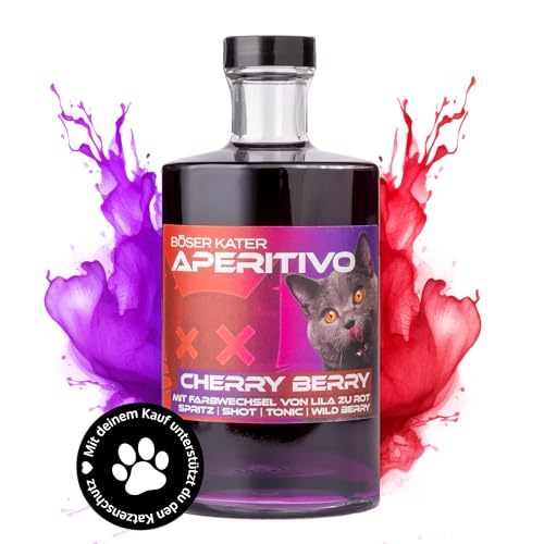 BÖSER KATER Cherry Berry Aperitivo | Farbwechsel Effekt von Lila zu Rot durch Tonic oder Secco | Kirsche Beeren Frucht Likör | Ideal als Spritz oder Cocktail | Perfekte Geschenkidee 0 5 l 15% Vol.