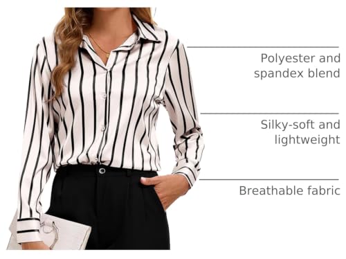 Image of Premium Soft Breathable Stretch Satin Silk Button Down Shirts for Women Long Sleeve Leopard Blouses Work Dress Tops
