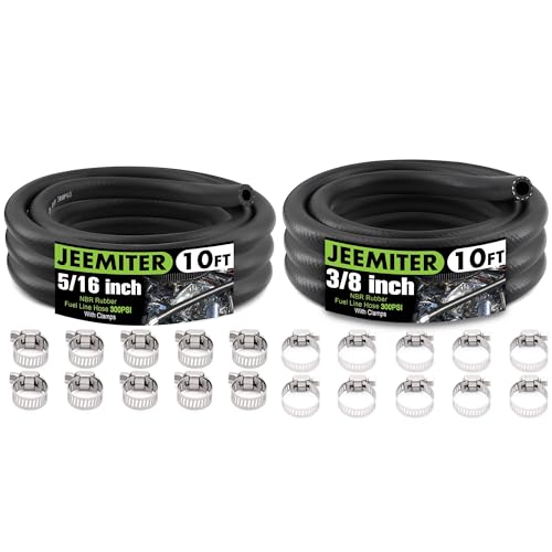 Image of Jeemiter 5 /16 inch 3 /8 inch ID Fuel Hose Combo - 10FT of Each Size with 20 Clamps SAE 30R7 - for Gas, Oil Lines in Automotive, Marine, Small Engine Applications
