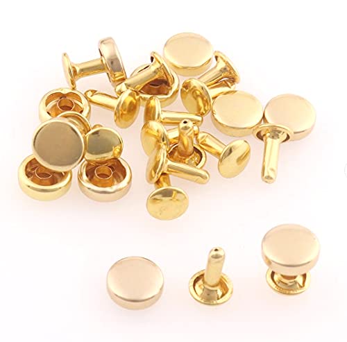 NimidaNimida™ Tablet Style Round Headed Flat Double Capped Large Size Metal Tubular Rivets Buttons Golden 9 mm Pack of 100 for DIY Leather Shoes Bag Bracelet Style Rapid Studs