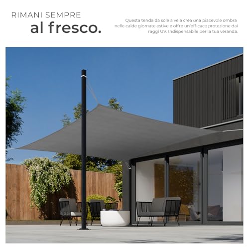 tectake® Tenda a Vela Solare Quadrata, Protezione Raggi UV 50+, Telo Ombreggiante Giardino, Tenda Parasole Terrazzo, Vela Ombreggiante Esterno - Grigio, 4 x 4 m - 4