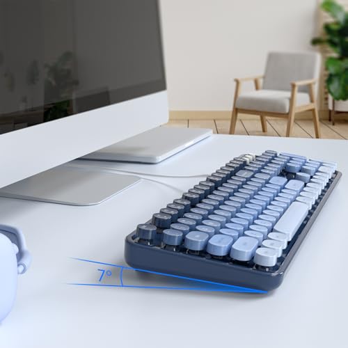 Image of MOFII Computer Keyboard Wired,Round Key Retro Typewriter Keyboard Full Size | USB Plug and Play, for Laptop, PC, Desktop, Windows (Sea Blue Gradient Color)