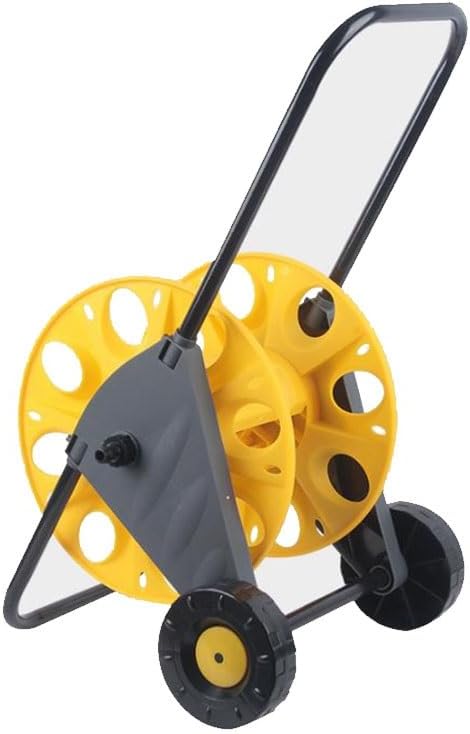 DONGXIAO Household hose storage trolley, push hose trolley, garden tool trolley,hose reel cart, garden hose reel cart, Sturdy Frame for General Use，Max capacity 70m, Yellow