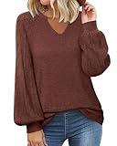 Messic Red Sweaters for Women, Holiday Winter Warm Sweater Ladies Cute Lantern Sleeves Casual Long Womens Tops Dressy Casual Fall Sweatshirts for Women to Wear with Leggings FireBrick, XL