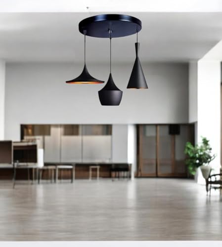 Image of GreyWings 3-in-1 Designer Black Aluminium Hanging Pendant Lights for Ceiling, Modern Indoor Hanging Lamp Set for Dining, Kitchen, Living Room, (Small) Cluster Set