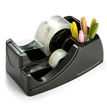 Officemate Recycled 2-in-1 Heavy Duty Tape Dispenser, 1" and 3" Cores, Black 96690
