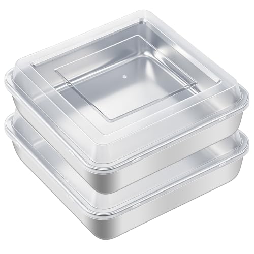 2-Pack 8x8 Inch Baking Pan with Lids - Stainless Steel Square Cake Pan for Cakes Brownies & Food Storage - Non-toxic & Dishwasher Safe Set of 2 (2 Pans + 2 Lids)