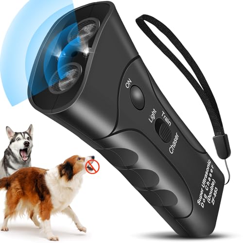Anti Barking Device, Ultrasonic Dog Barking Deterrent, 3-in-1 Control with Sonic, Waterproof Mini LED Indicator, Outdoor Bark Stopper for Training, Humanized & Safe Frequency Levels for Most Dogs
