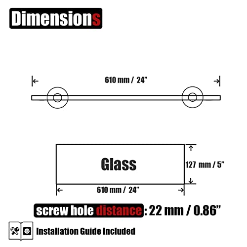 Jqk Bathroom Glass Shelf Chrome, Tempered Glass Shower Storage 24 By 5 Inches, 304 Stainless Steel Polished Chrome Wall Mount, Tgs101L24-Ch #TOP1