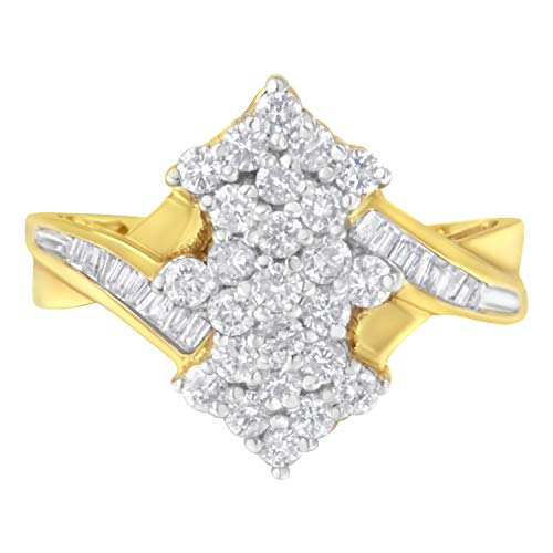 Haus of Brilliance 10K Yellow Gold Round And Baguette Cut Diamond Cluster Ring (1 1/10 Cttw, H-I Color, SI2-I1 Clarity) - Size 7